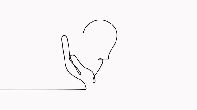 Hands hold lightbulb one continuous line drawing animated video. Electric lamp animation. Brainstorm linear symbol.