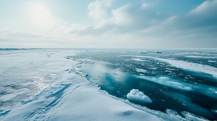 Obraz premium body of water besides icy surface