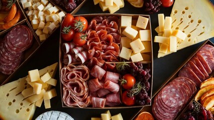 Charcuterie box with cheese, cured meats, and fresh tomatoes
