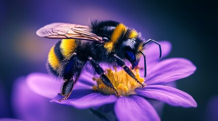 black and yellow bee on purple flower