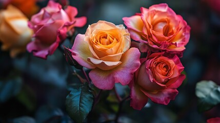 closeup of multicolored petaled roses