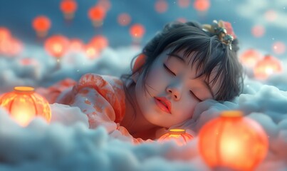 Cartoon cute baby sleeping peacefully.