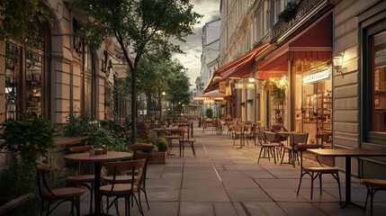 Naklejka premium Cafes and restaurants in downtown districts