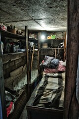 A basement where people live during the war