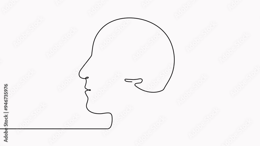 Poster continuous line drawing head with light bulb animation. thinking linear symbol animated video. creat
