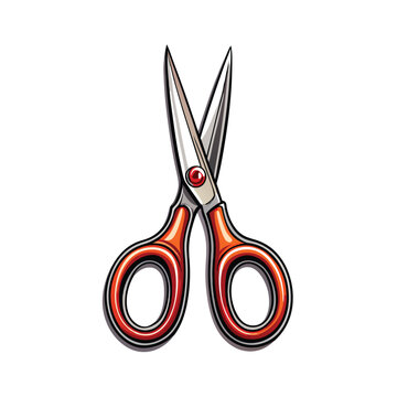 recommend clip art: A highly detailed vector image of a pair of scissors with red handles.