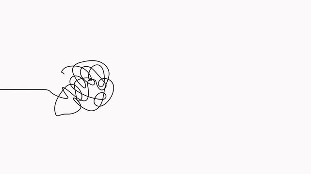 Animated chaotic and mess lines with lightbulb continuous one line drawn. Problem solving symbol concept animation.