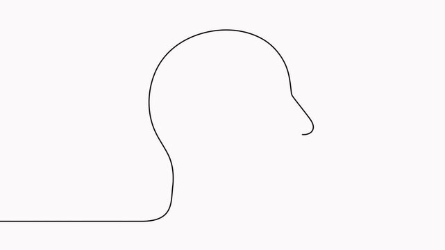 Continuous line drawing man head animated video. Male face linear empty frame animation.