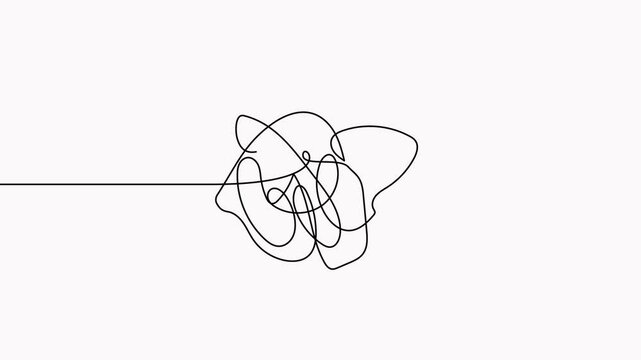 Tangled round scribble continuous line drawn animation. Chaotic linear circle animated video.