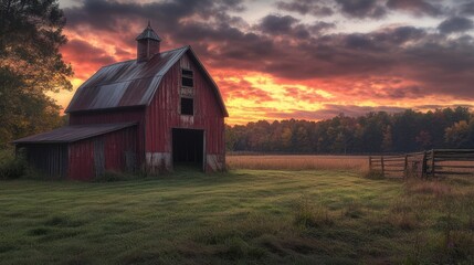 Obraz premium A farmer's barn in the middle of a green field