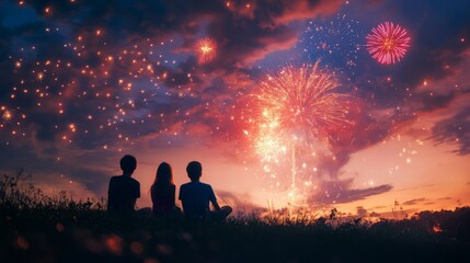 Friends watch fireworks from a hilltop and celebrate the Fourth of July together