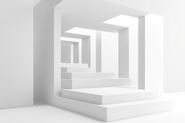 Fototapeta premium An abstract minimalism gray background with shadow isolates a blank white product podium pedestal as a design platform, stage platform, or showcase.