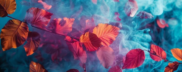 autumn leaves with smoke.