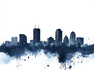 Fototapeta premium A blue watercolor of the Boston skyline on a white background