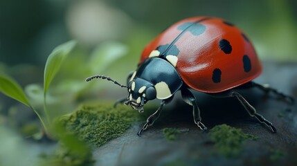 Fototapeta premium High-resolution focus on a shiny ladybug shell with small spots