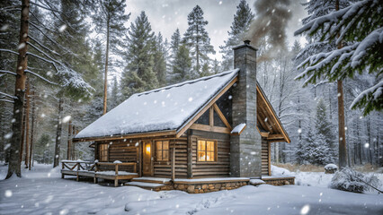 a ultra realistic detailed cozy cabin in the snowy forest