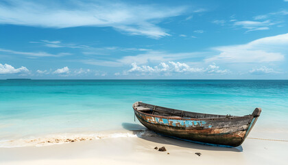 Naklejka premium View of nice tropical beach with old boat