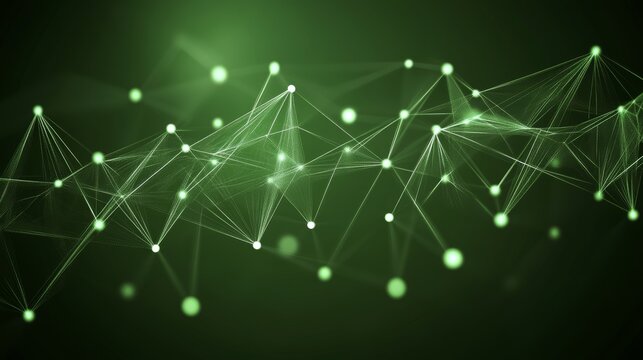 Big data visualization on a green digital background. Science background with compounds. Lines plexus.