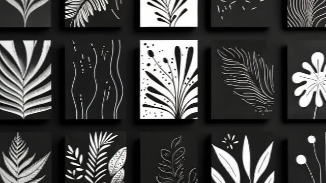 Abstract Retro Black and White Motion Graphic Plant Textures