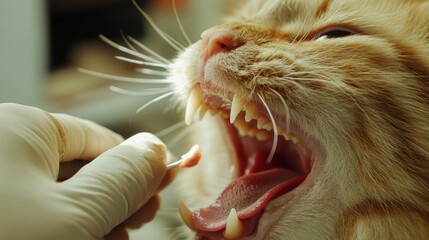 Close-up of a cat undergoing dental examination, showcasing oral health and treatment