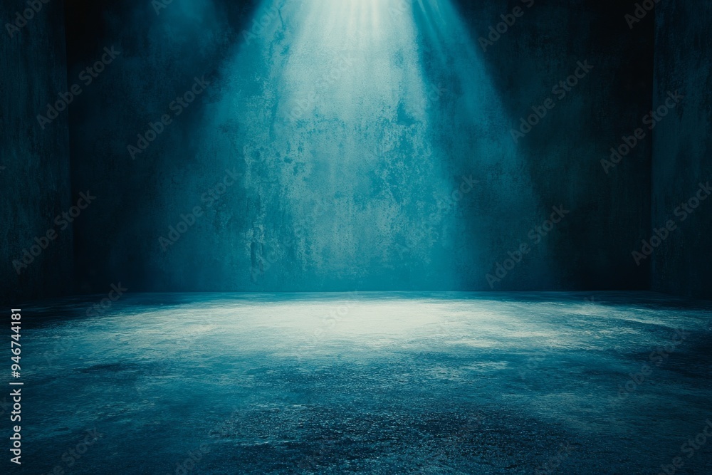 Poster stock image of an empty blue background and spotlight with a studio for showing or design. blank bac