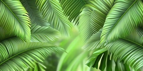 Naklejka premium The artwork composition consists of trendy tropical tropical leaves - monstera, palm, and ficus elastica - isolated on a white background (computer rendered).