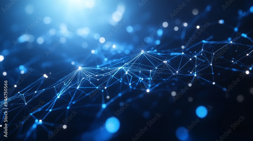 Poster Background with a network grid and particles connected. Stock AIG21.