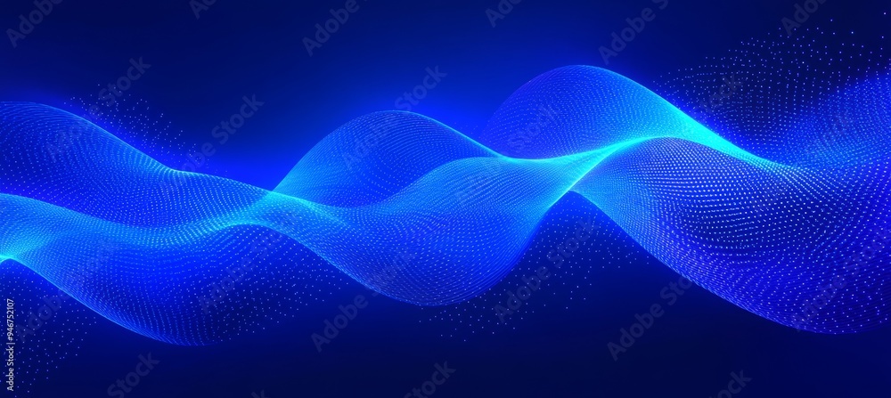 Poster Abstract technology background with futuristic wave of dots. 3D visualization of big data. 3D rendering.