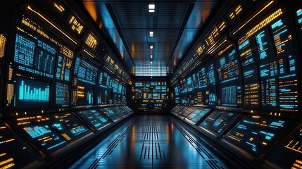 Fototapeta premium virtual stock market trading floor holographic charts and graphs diverse avatars of traders blue and green data streams