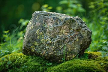 Moss-Covered Rock in Lush Greenery