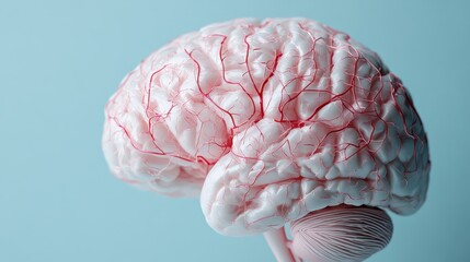 A detailed human brain model illustrating the extensive network of blood vessels that supply oxygen and nutrients to support brain function and overall health.