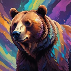 Colorful Bear Painting Wild Animal Grizzly Background Graphic Design