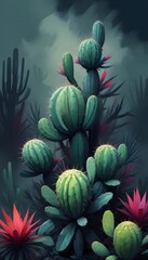 Fototapeta premium Abstract Cactus Cacti Plant Painting Desert Flower Wild Colorful Background Graphic Design