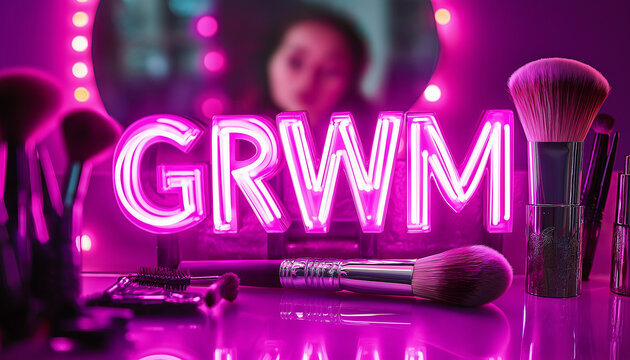 Get Ready With Me (GRWM) beauty and morning routine concept, social media trend and meme