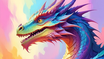 Colorful Dragon Portrait Painting Beautiful Fantasy Character Background Graphic Banner Design