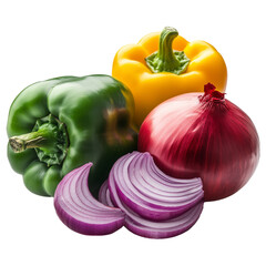 Green Yellow Bell Peppers and Red Onion, Seasoning Vegetables
