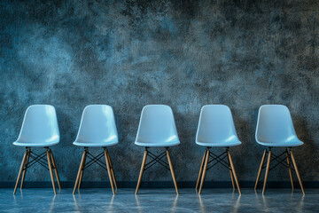 "Modern Office Seating: A Front View of Empty Chairs in a Stylish Corridor Setting"