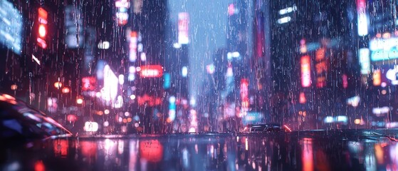 Fototapeta premium Cityscape Viewed Through a Rain-Streaked Window at Night