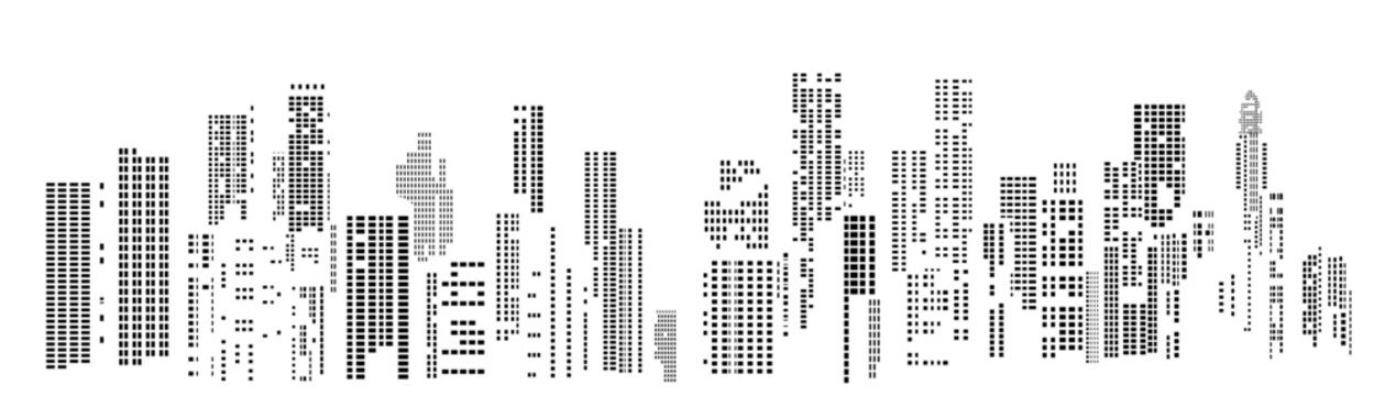 black and white city silhouette without background