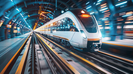 High-Speed Train Arriving at Station