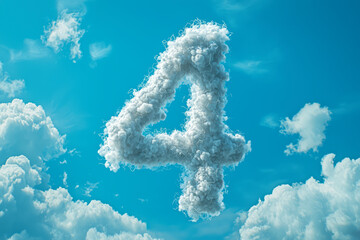 "Number 4 in White Clouds: Minimalist High-Resolution Stock Photo with Insane Attention to Detail"