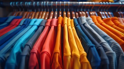 Fototapeta premium A rack of colorful shirts hanging up