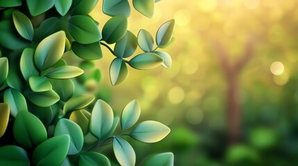 Obraz premium Vibrant green leaves gently illuminated by sunlight, creating a serene and calming atmosphere in a natural setting.