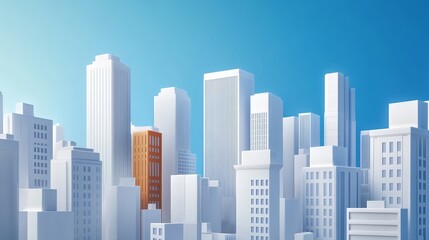 Fototapeta premium A modern city skyline showcasing diverse skyscrapers against a clear blue sky, symbolizing growth and urban development.