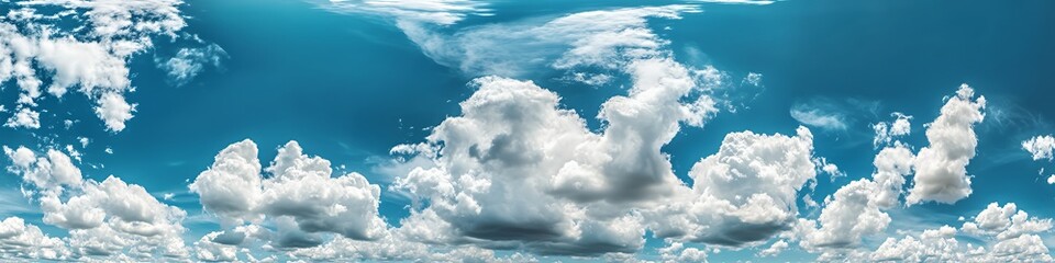 Obraz premium A panoramic view of a bright blue sky filled with fluffy white clouds.