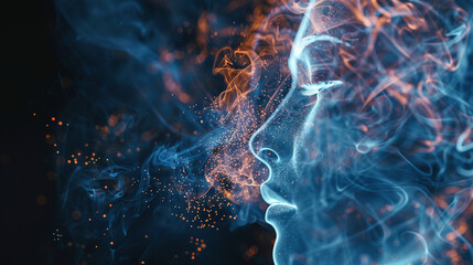 Abstract Digital Profile Exhaling Smoke
