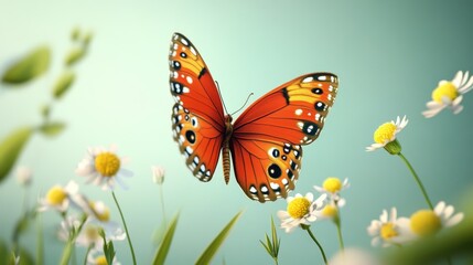 A vibrant butterfly resting among delicate daisies, showcasing nature's beauty in a serene setting with soft colors.
