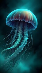 Obraz premium Colorful Jellyfish Under Water Painting Beautiful Ocean Animal Background Graphic Design