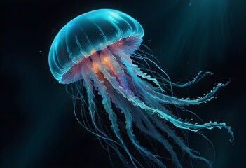 Colorful Jellyfish Under Water Painting Beautiful Ocean Animal Background Graphic Design
