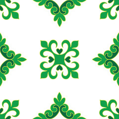 Fototapeta premium Real Tatar seamless pattern. Islamic floral geometry. Culture of the Tatar people, symbols of green and red